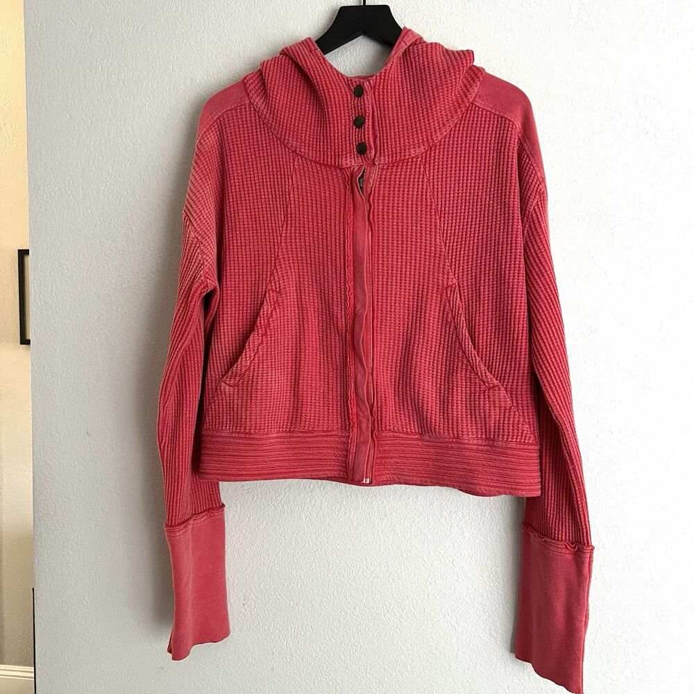 Free People ONE waffle knit hoodie Pullover Size L Pink